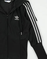 Vintage Y2K 00s Adidas Originals Women's Glitter 3-Stripe Ribbed Split Hood Track Jacket - M