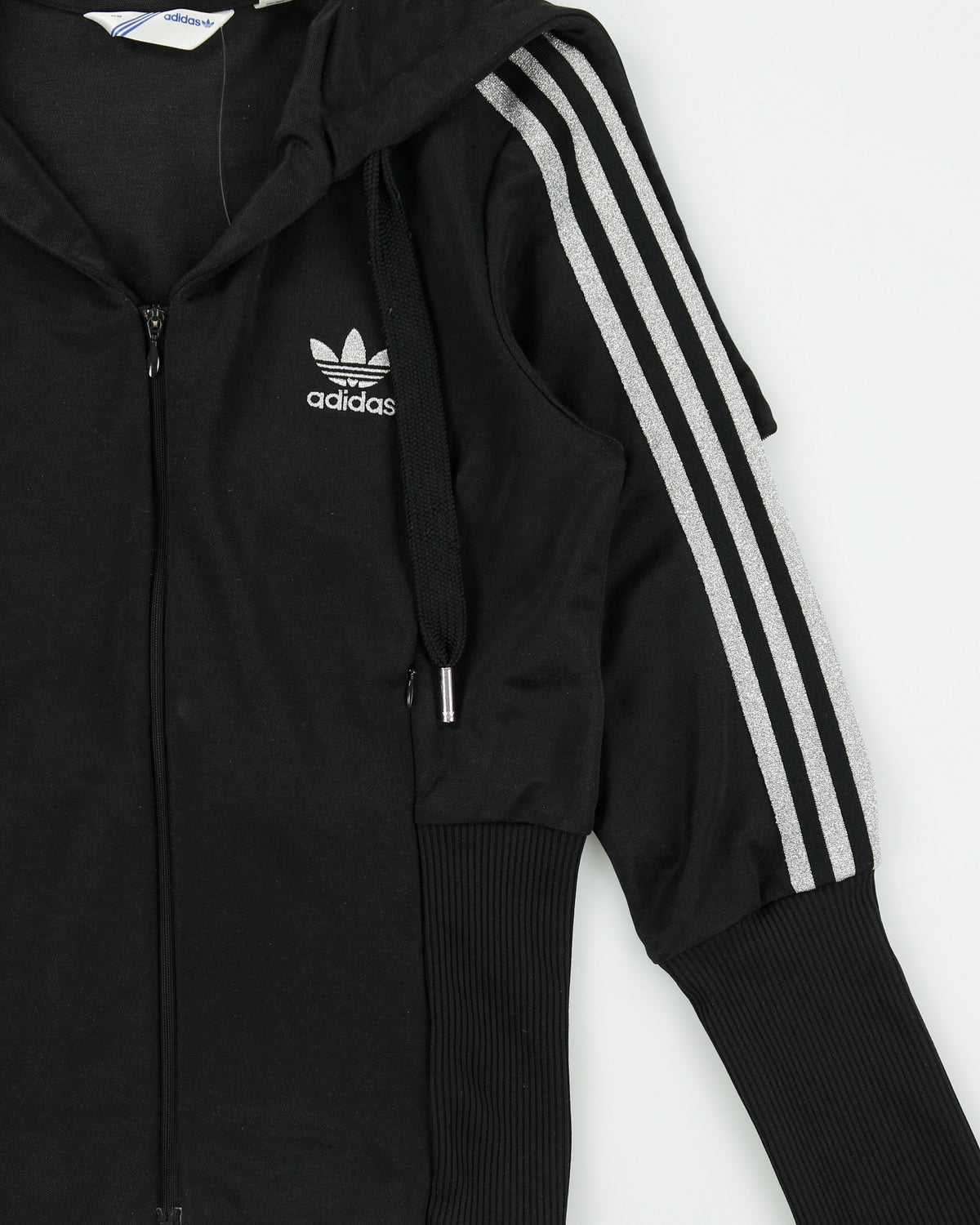 Vintage Y2K 00s Adidas Originals Women's Glitter 3-Stripe Ribbed Split Hood Track Jacket - M