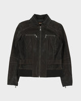 Vintage Y2K 00s Danier Women's Grained Leather Rib Cafe Racer Moto Jacket - M