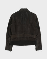 Vintage Y2K 00s Danier Women's Grained Leather Rib Cafe Racer Moto Jacket - M