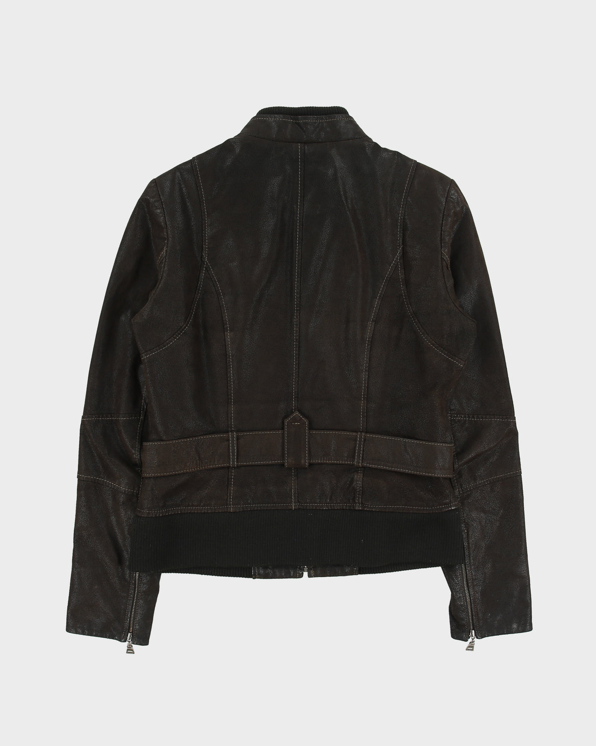 Vintage Y2K 00s Danier Women's Grained Leather Rib Cafe Racer Moto Jacket - M