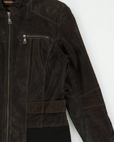Vintage Y2K 00s Danier Women's Grained Leather Rib Cafe Racer Moto Jacket - M