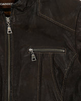 Vintage Y2K 00s Danier Women's Grained Leather Rib Cafe Racer Moto Jacket - M