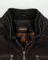 Vintage Y2K 00s Danier Women's Grained Leather Rib Cafe Racer Moto Jacket - M