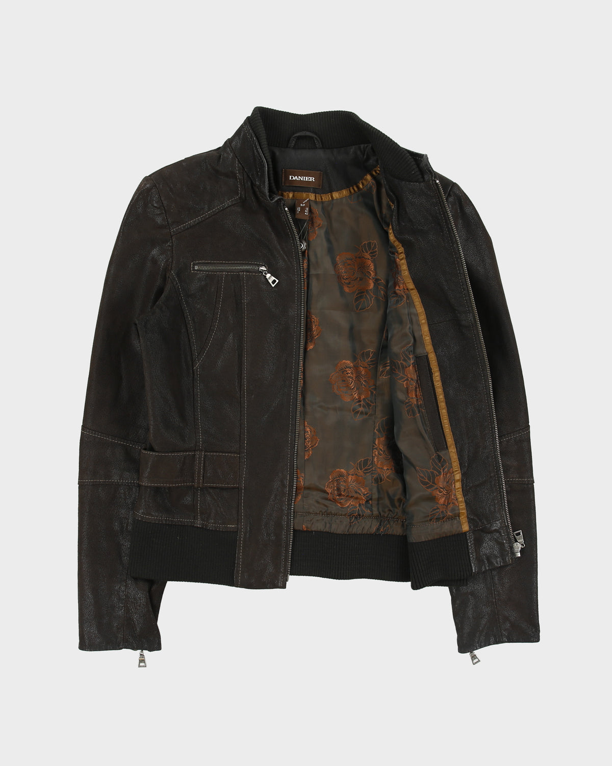 Vintage Y2K 00s Danier Women's Grained Leather Rib Cafe Racer Moto Jacket - M