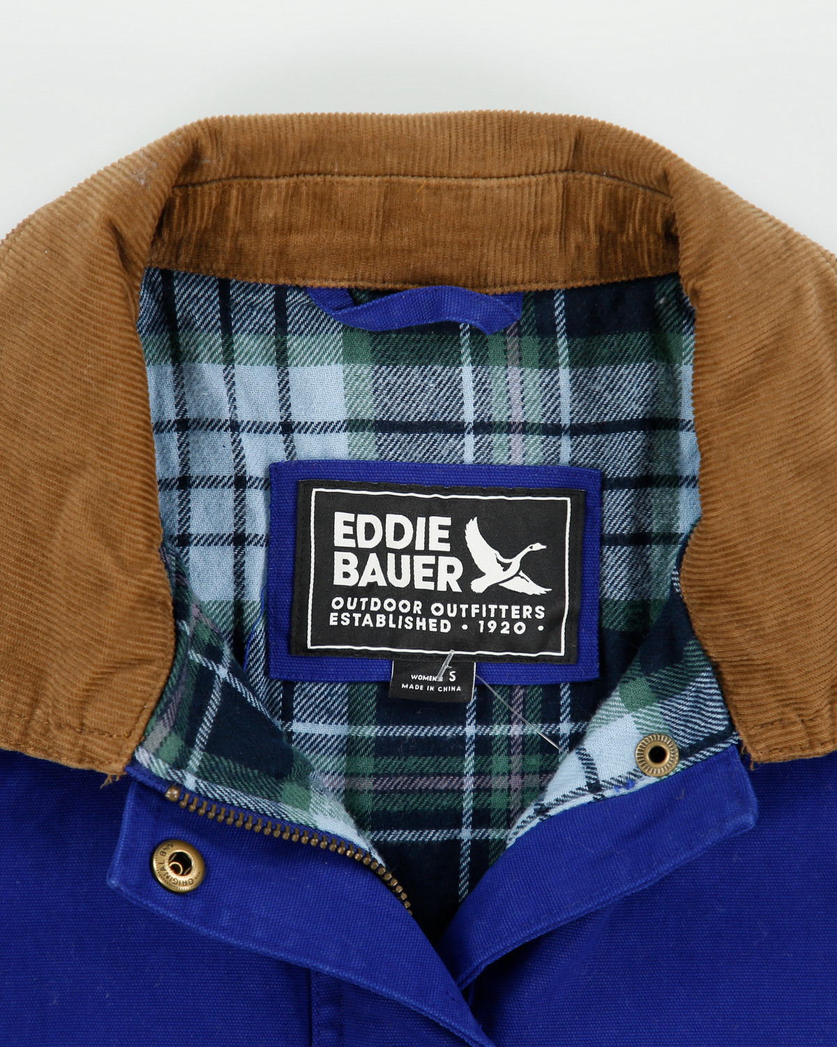 Eddie Bauer Cobalt Women's Tartan Lined Corduroy Canvas Barn Jacket - S