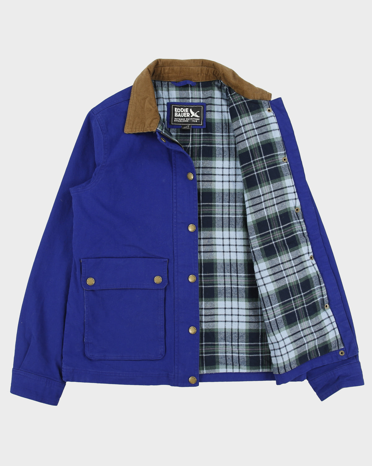 Eddie Bauer Cobalt Women's Tartan Lined Corduroy Canvas Barn Jacket - S
