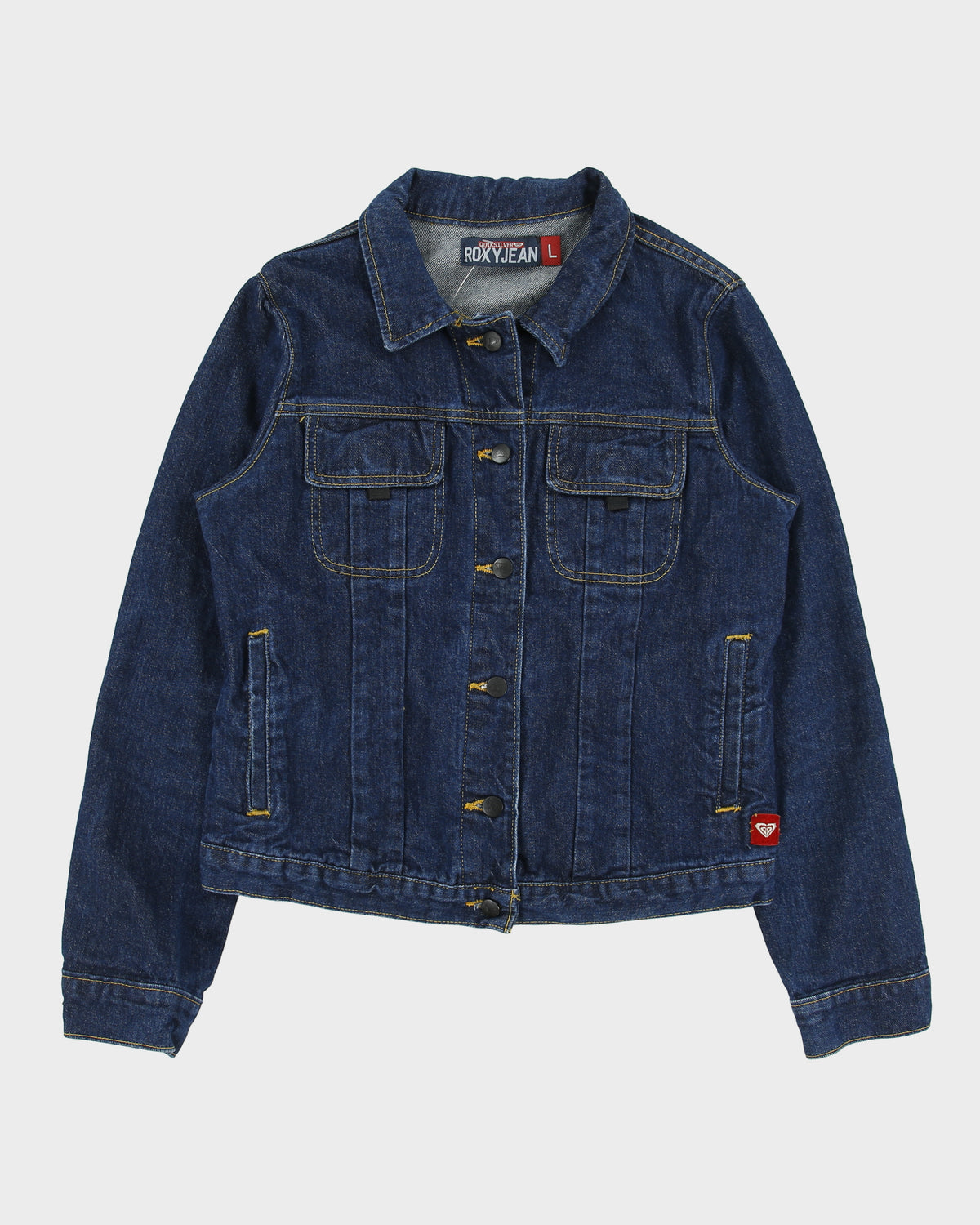 Vintage Y2K 00s Roxy Jean Quiksilver Made In USA Indigo Denim Trucker Jacket - L
