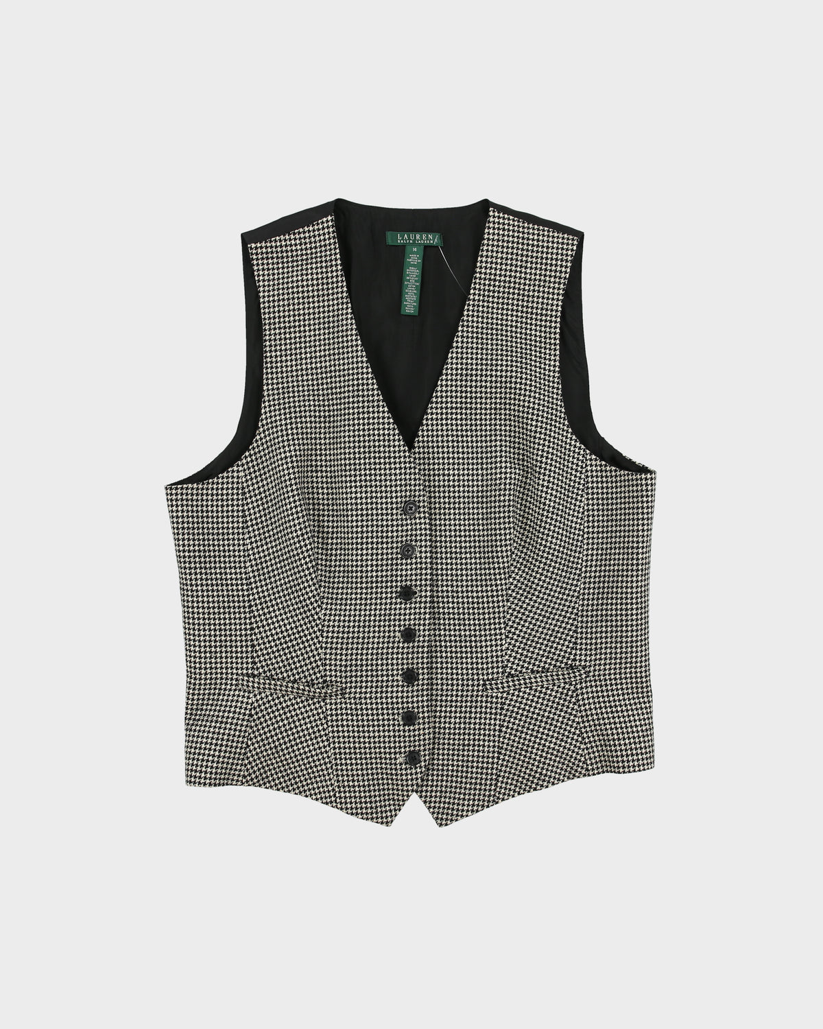 Vintage Lauren Ralph Lauren LRL Women's Houndstooth Silk Wool Pleated Waistcoat - L