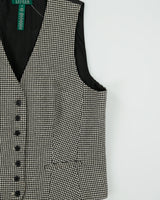 Vintage Lauren Ralph Lauren LRL Women's Houndstooth Silk Wool Pleated Waistcoat - L