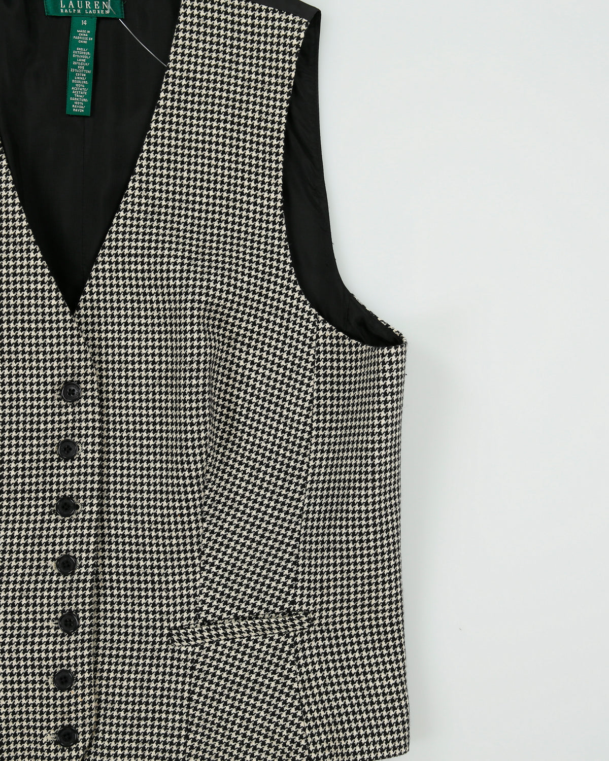 Vintage Lauren Ralph Lauren LRL Women's Houndstooth Silk Wool Pleated Waistcoat - L