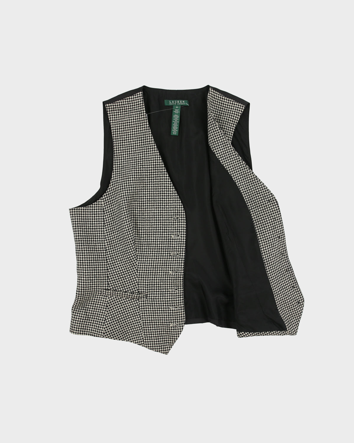 Vintage Lauren Ralph Lauren LRL Women's Houndstooth Silk Wool Pleated Waistcoat - L