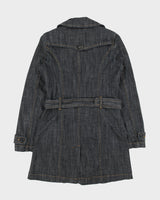 Vintage Y2K 00s Guess Jeans Women's Raw Denim Monogram Lined Belted Trench Coat - S