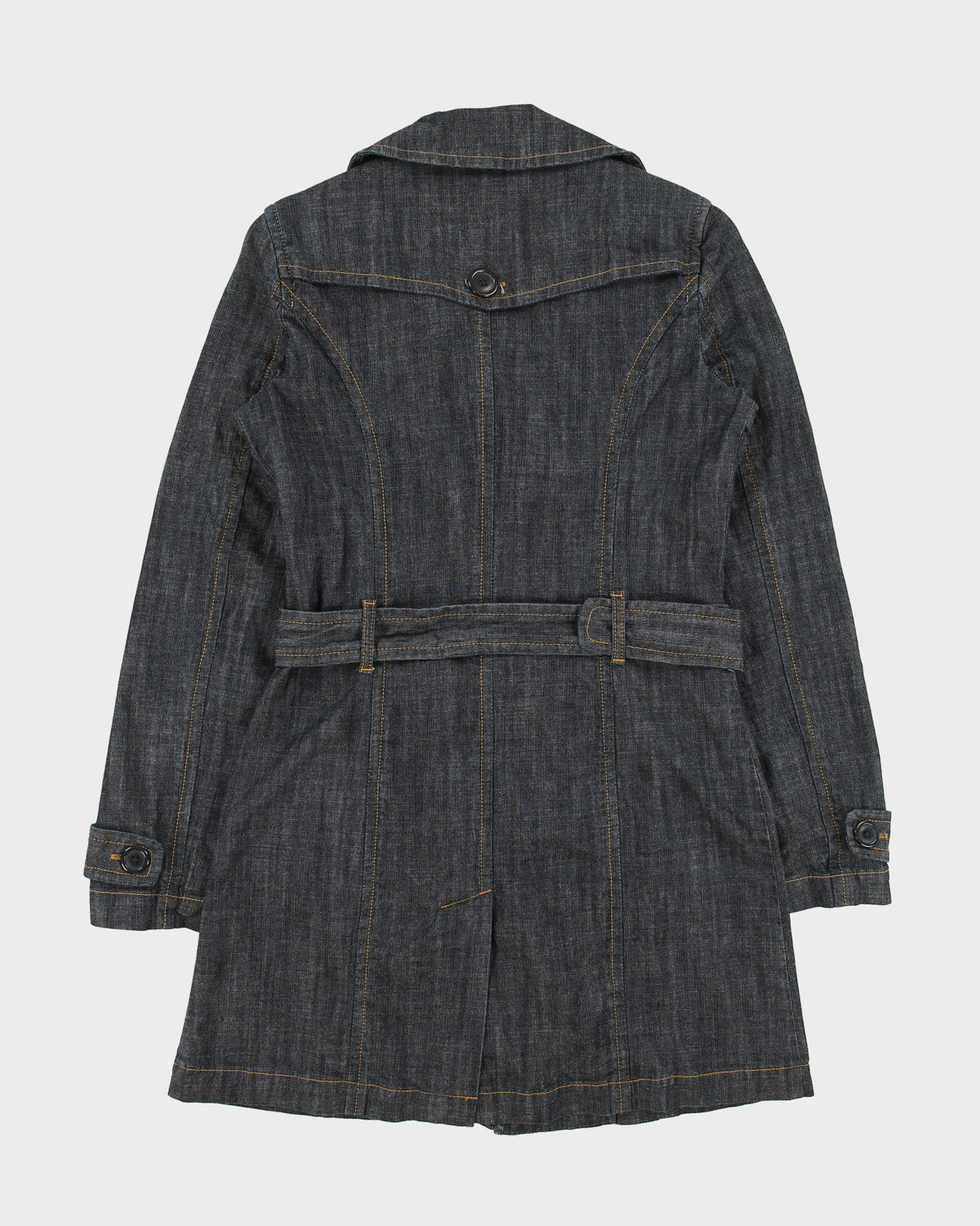 Vintage Y2K 00s Guess Jeans Women's Raw Denim Monogram Lined Belted Trench Coat - S