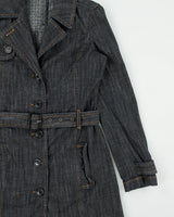 Vintage Y2K 00s Guess Jeans Women's Raw Denim Monogram Lined Belted Trench Coat - S