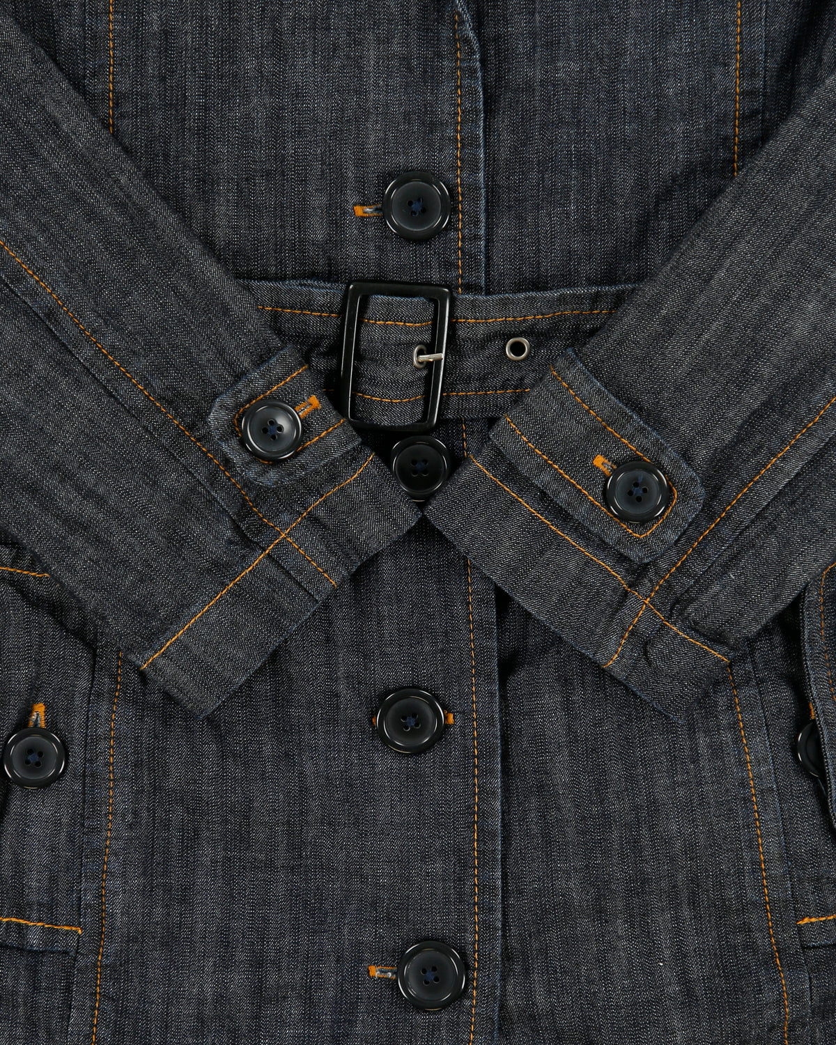 Vintage Y2K 00s Guess Jeans Women's Raw Denim Monogram Lined Belted Trench Coat - S
