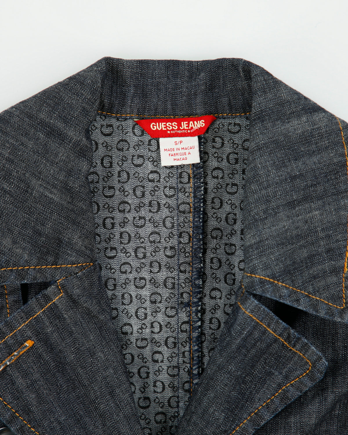 Vintage Y2K 00s Guess Jeans Women's Raw Denim Monogram Lined Belted Trench Coat - S