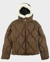 Vintage Y2K 00s Salomon Women's Quilted Goose Down Faux Fur Mountain Puffer Jacket - M