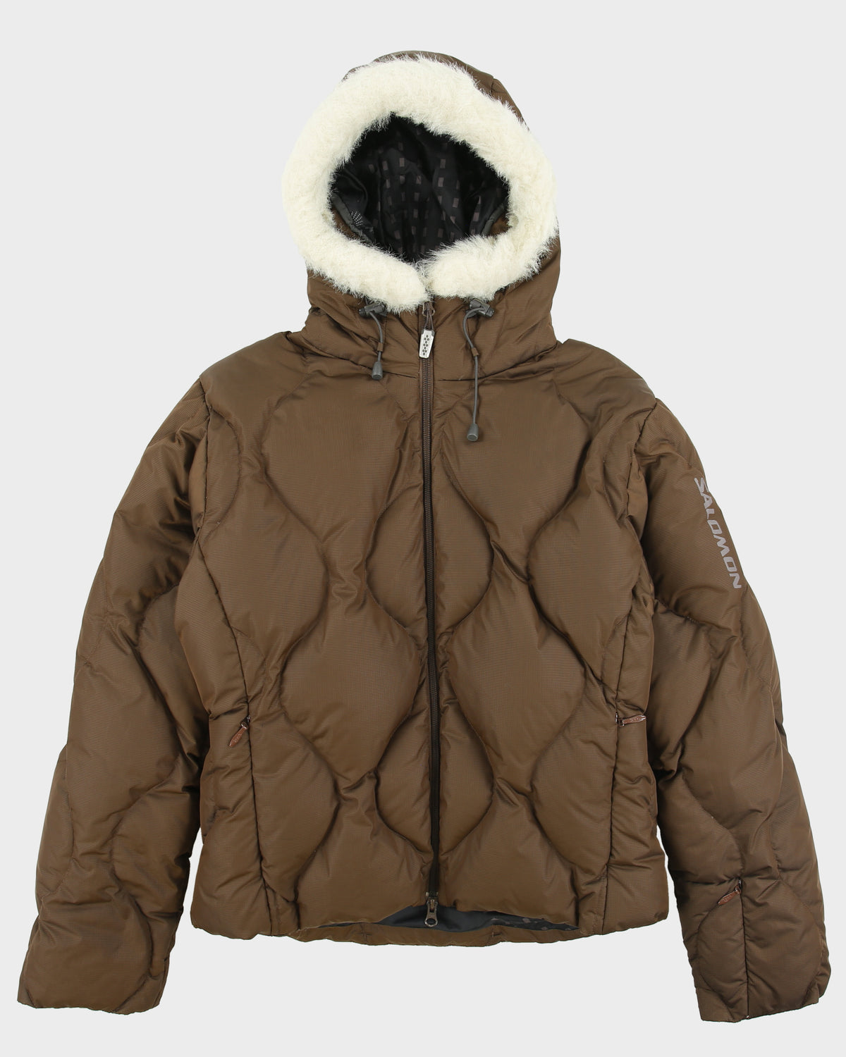 Vintage Y2K 00s Salomon Women's Quilted Goose Down Faux Fur Mountain Puffer Jacket - M