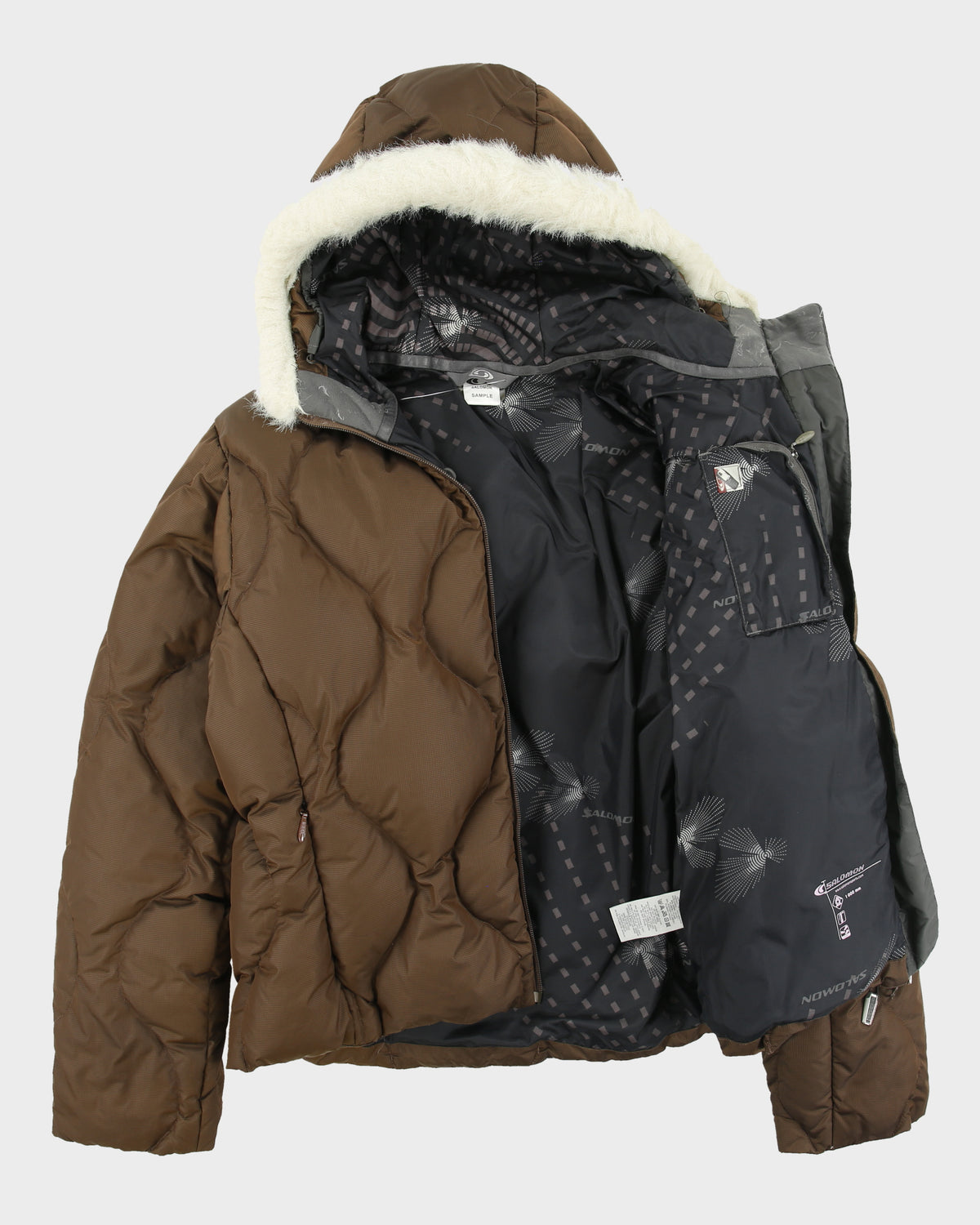 Vintage Y2K 00s Salomon Women's Quilted Goose Down Faux Fur Mountain Puffer Jacket - M