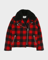 Sandro Women's Buffalo Plaid Wool Shearling Classic Biker Jacket - S