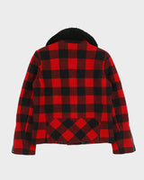 Sandro Women's Buffalo Plaid Wool Shearling Classic Biker Jacket - S