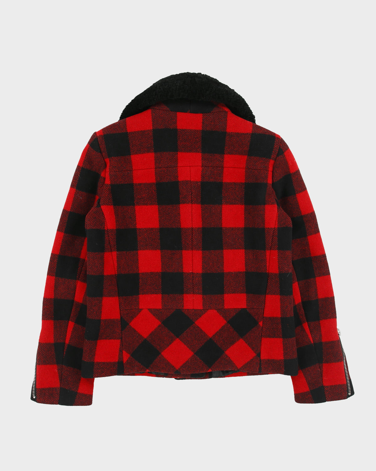 Sandro Women's Buffalo Plaid Wool Shearling Classic Biker Jacket - S