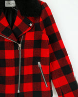 Sandro Women's Buffalo Plaid Wool Shearling Classic Biker Jacket - S