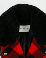 Sandro Women's Buffalo Plaid Wool Shearling Classic Biker Jacket - S