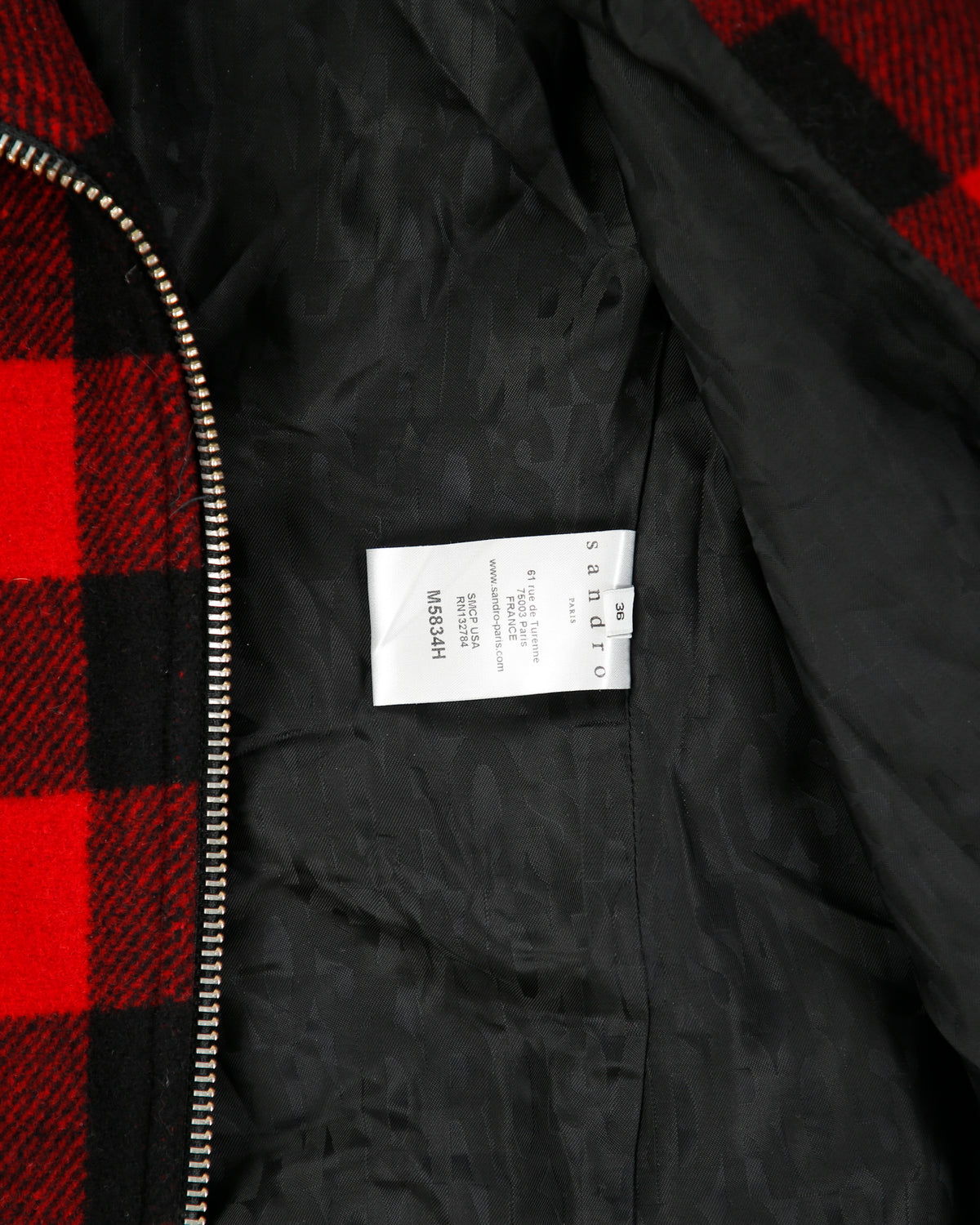 Sandro Women's Buffalo Plaid Wool Shearling Classic Biker Jacket - S