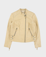 Vintage Y2K 00s Chevignon Women's Camel Tan Calfskin Leather Cafe Racer Biker Jacket - L