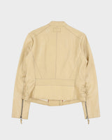 Vintage Y2K 00s Chevignon Women's Camel Tan Calfskin Leather Cafe Racer Biker Jacket - L
