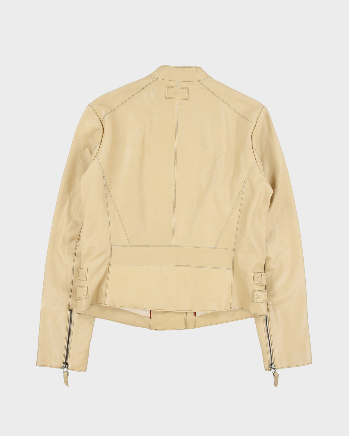 Vintage Y2K 00s Chevignon Women's Camel Tan Calfskin Leather Cafe Racer Biker Jacket - L