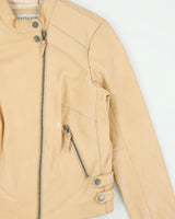 Vintage Y2K 00s Chevignon Women's Camel Tan Calfskin Leather Cafe Racer Biker Jacket - L