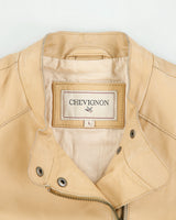 Vintage Y2K 00s Chevignon Women's Camel Tan Calfskin Leather Cafe Racer Biker Jacket - L