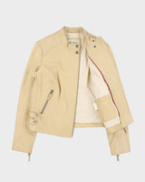 Vintage Y2K 00s Chevignon Women's Camel Tan Calfskin Leather Cafe Racer Biker Jacket - L