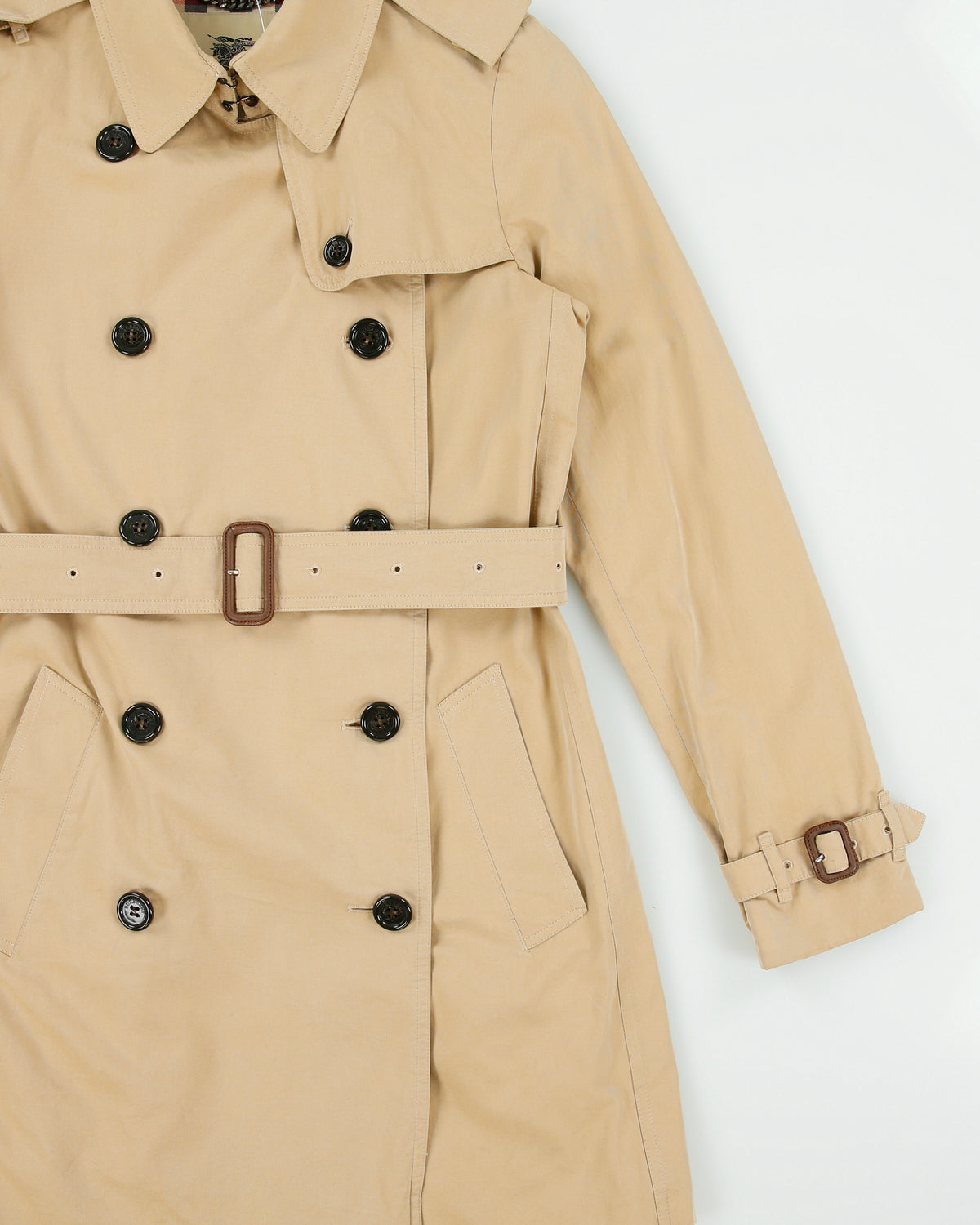 Vintage Y2K 00s Burberry Women's Chelsea Heritage Nova Check Lined Made In England Canvas Mid-Length Double Breasted Trench Coat - XS