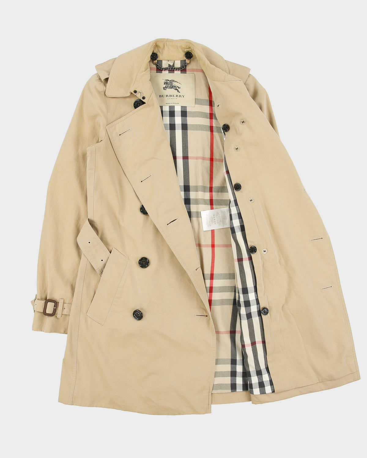 Vintage Y2K 00s Burberry Women's Chelsea Heritage Nova Check Lined Made In England Canvas Mid-Length Double Breasted Trench Coat - XS