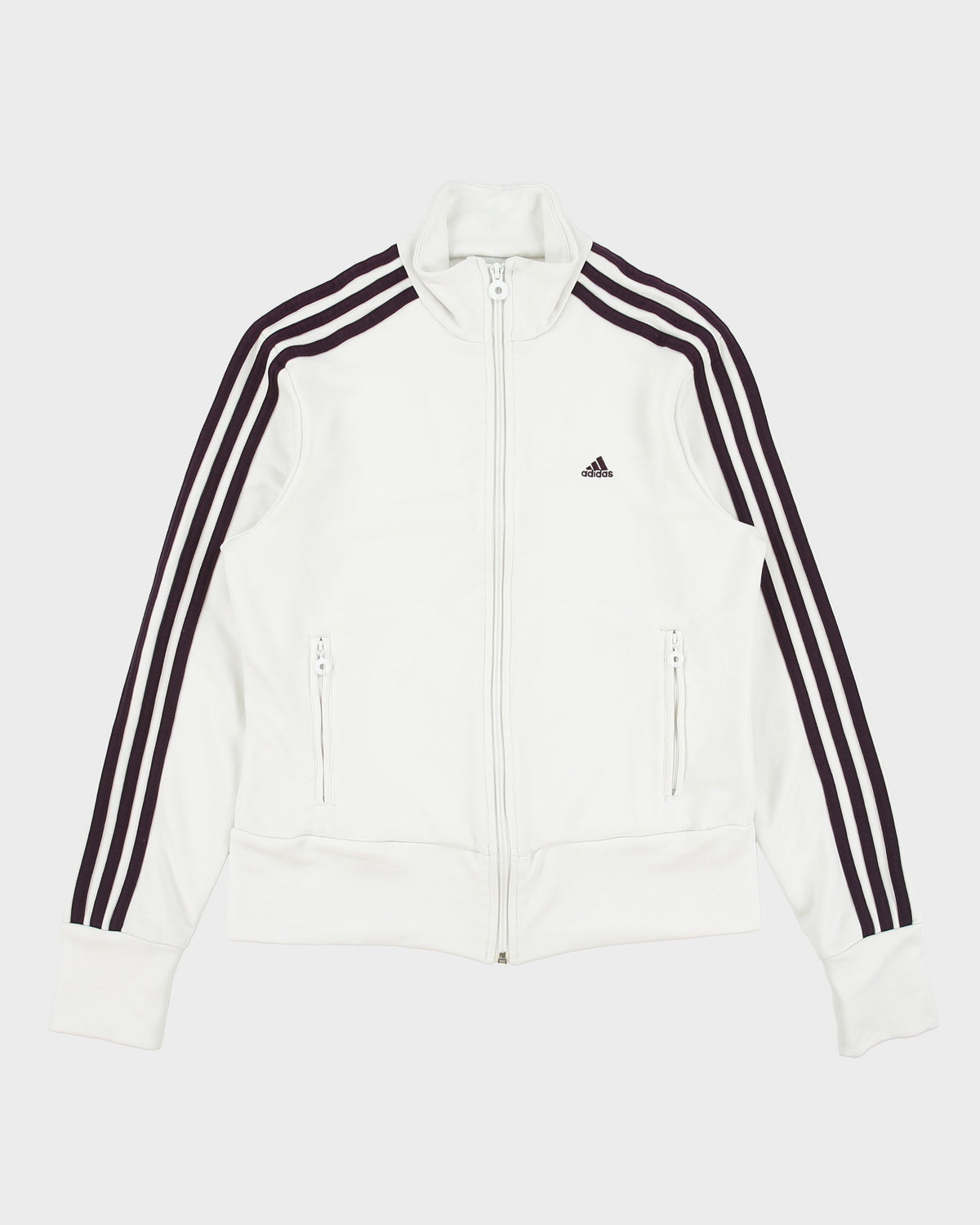 Vintage Y2K 00s Adidas Women's Deep Purple 3-Stripe Funnel-Neck Track Jacket - M