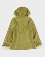 Vintage Y2K 00s Novelti Olive Green Women's Hooded Faux Sheepskin Shearling Jacket - M