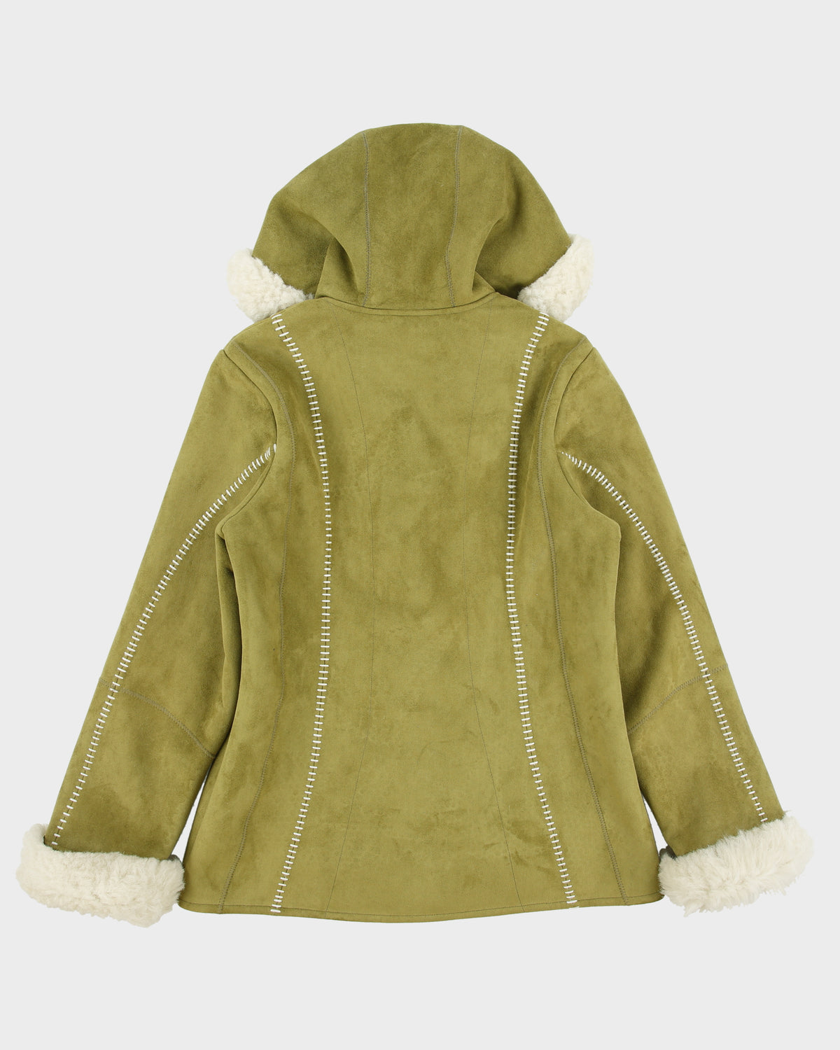 Vintage Y2K 00s Novelti Olive Green Women's Hooded Faux Sheepskin Shearling Jacket - M