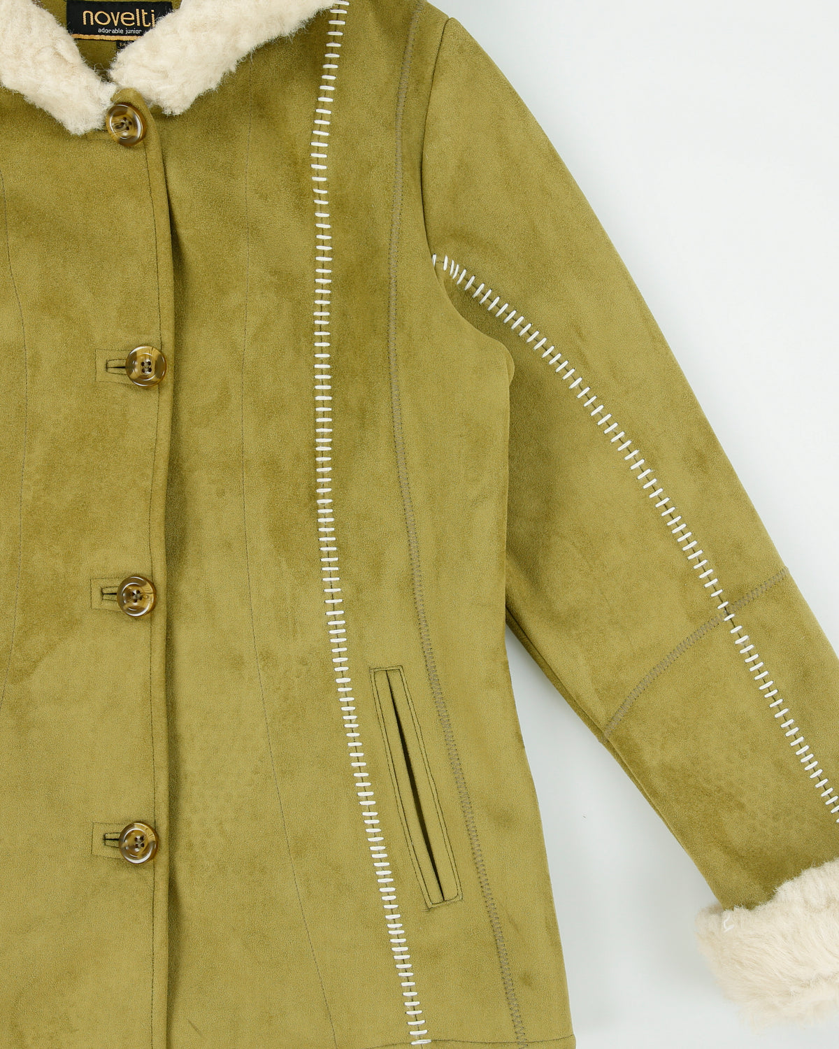 Vintage Y2K 00s Novelti Olive Green Women's Hooded Faux Sheepskin Shearling Jacket - M