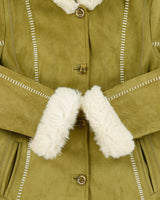 Vintage Y2K 00s Novelti Olive Green Women's Hooded Faux Sheepskin Shearling Jacket - M