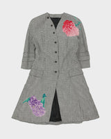 Vintage Fall 1998 Runway Gianni Versace Women's Floral Houndstooth Linen Single Breasted Evening Coat - M