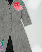 Vintage Fall 1998 Runway Gianni Versace Women's Floral Houndstooth Linen Single Breasted Evening Coat - M