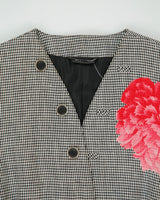 Vintage Fall 1998 Runway Gianni Versace Women's Floral Houndstooth Linen Single Breasted Evening Coat - M