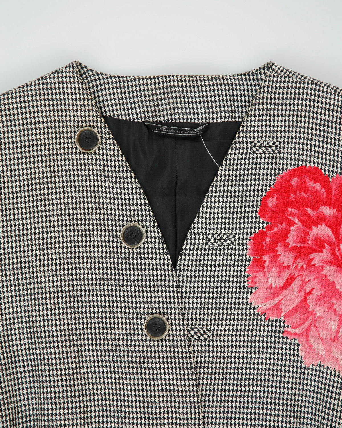 Vintage Fall 1998 Runway Gianni Versace Women's Floral Houndstooth Linen Single Breasted Evening Coat - M