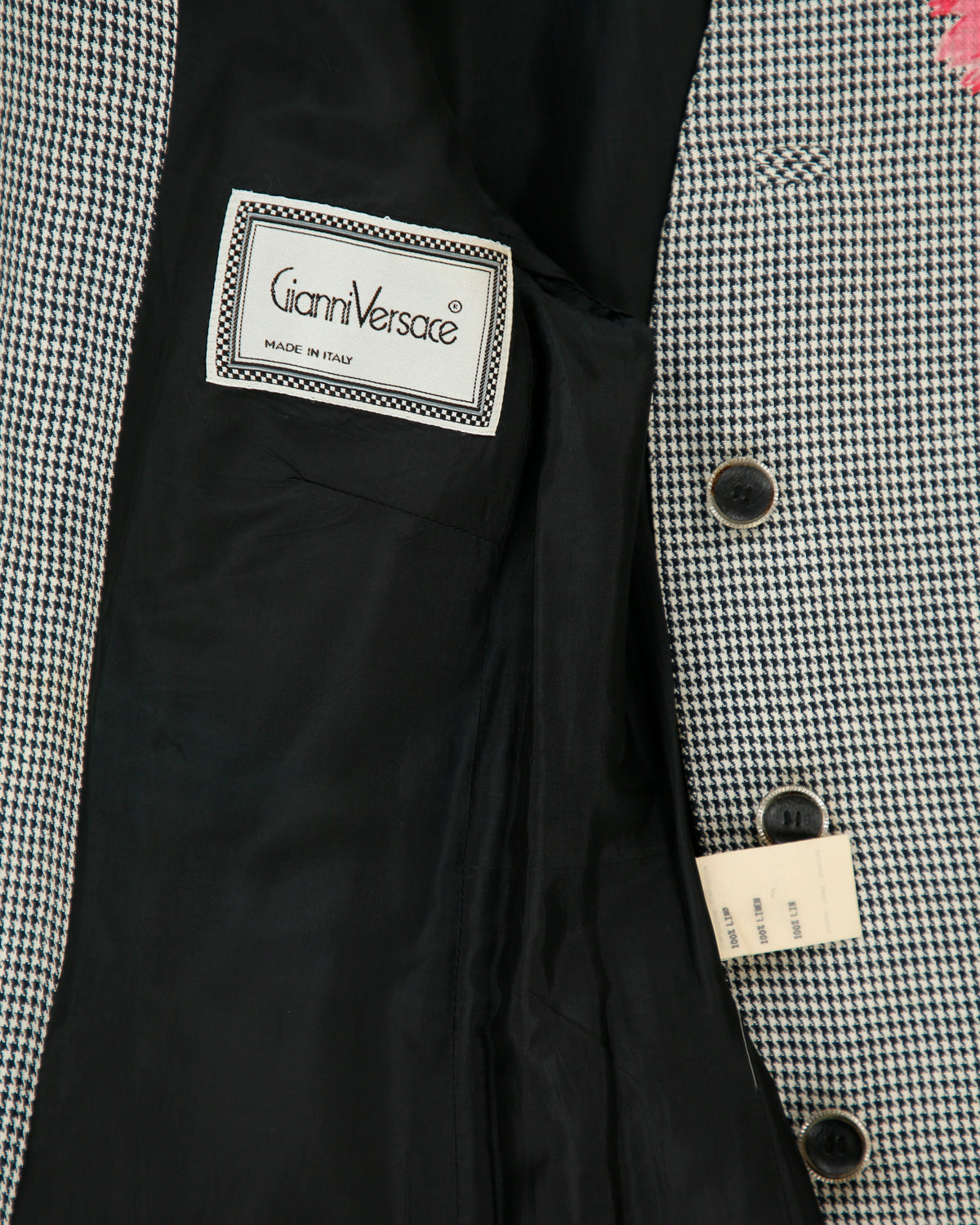 Vintage Fall 1998 Runway Gianni Versace Women's Floral Houndstooth Linen Single Breasted Evening Coat - M