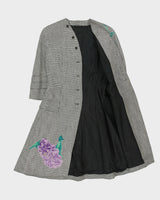 Vintage Fall 1998 Runway Gianni Versace Women's Floral Houndstooth Linen Single Breasted Evening Coat - M