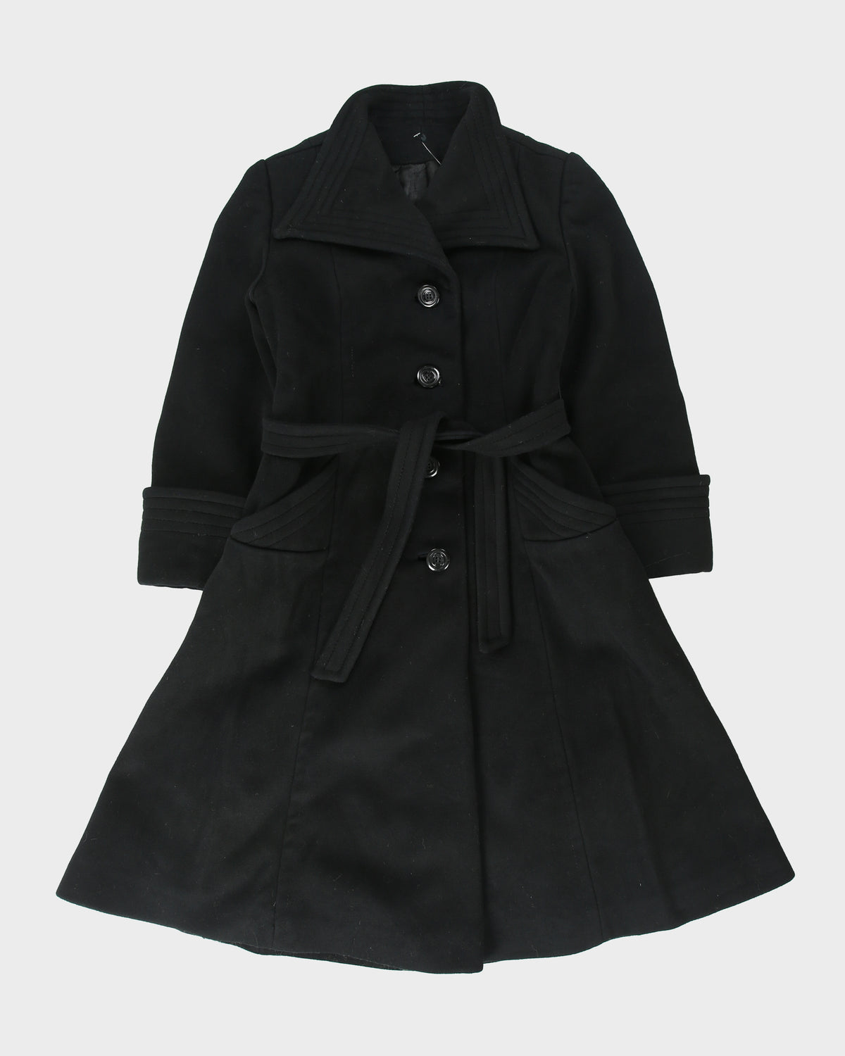 Vintage 1970s Monteselli France Women's Wool Union Made In Canada Belted Peak Lapel Over Coat - S